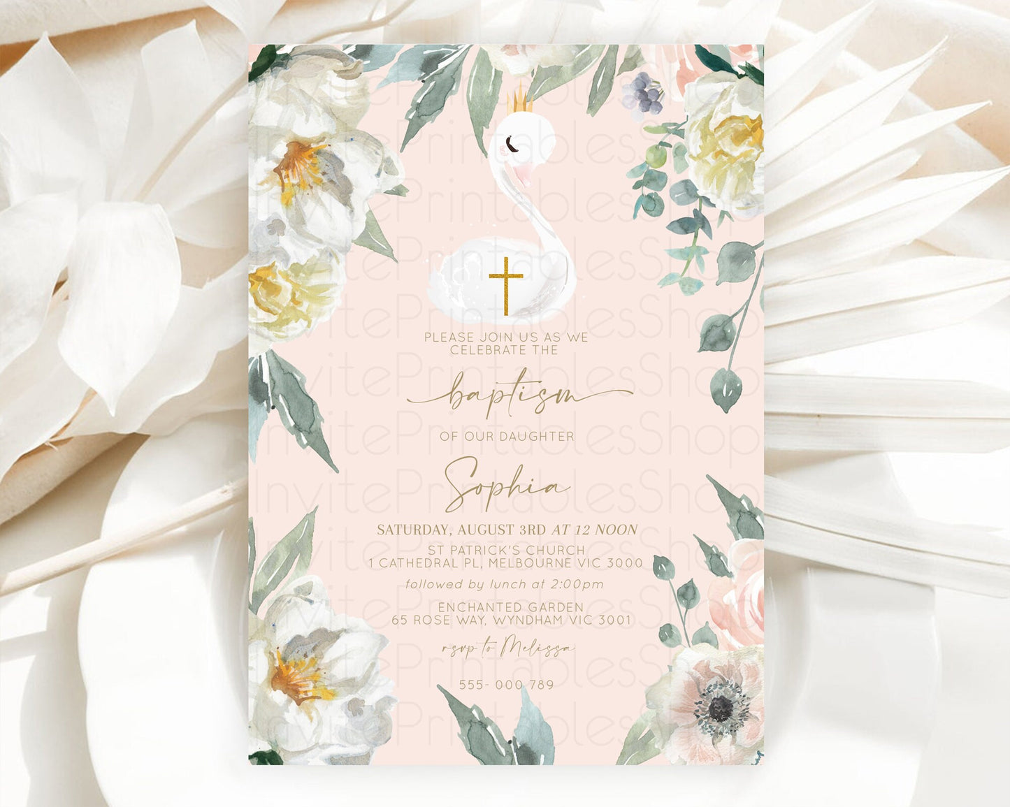 Editable Swan Lake Baptism Invitation Swan Princess Ballet Baptism 1st Birth