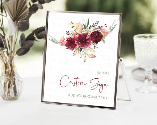 Editable Wildflower Floral Table Sign Decor Secret Garden Sign Template Past