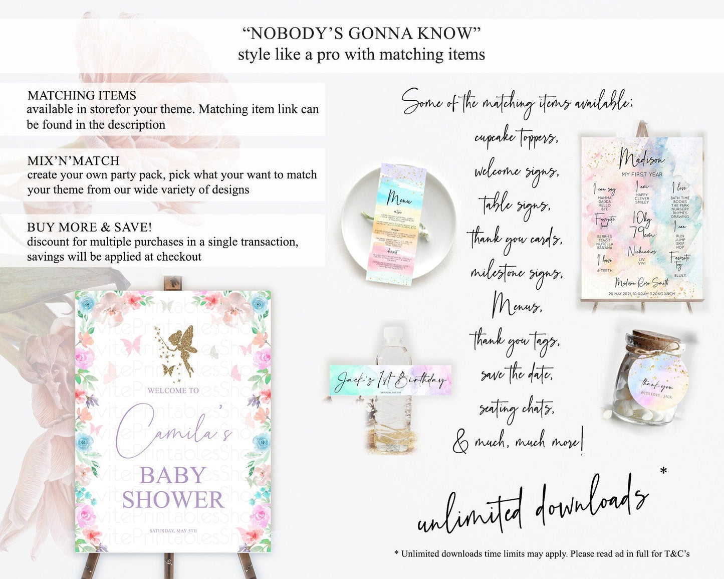 Fairy Baby Shower Welcome Sign Fairy Welcome Board Enchanted Garden Pastel Floral Butterfly Decor Secret Garden Fairy Welcome Sign D10126