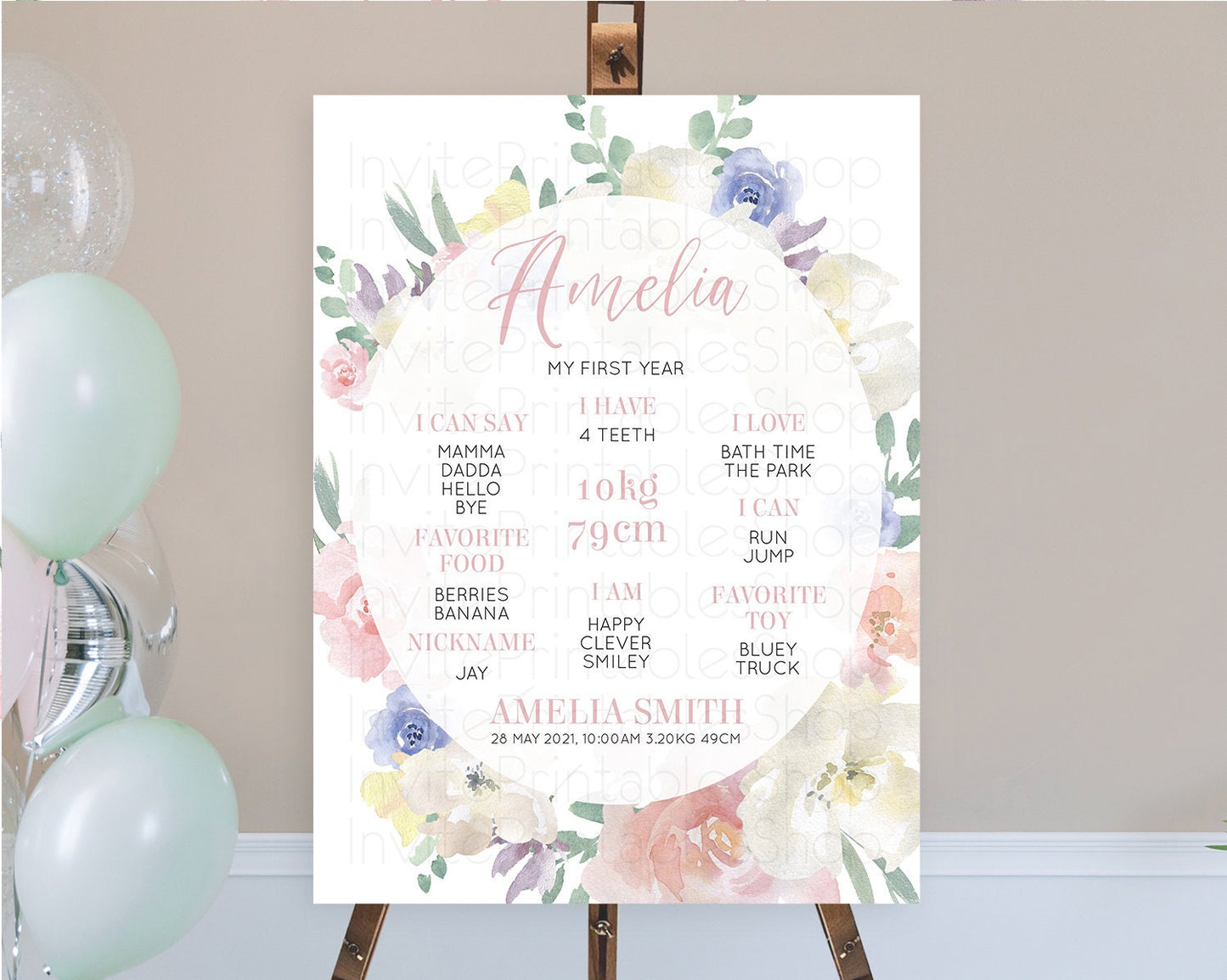 Secret Garden Milestone Board Wildflower First Birthday Milestone Poster Pastel Flowers Milestone Boho Wildflower 1st Birthday Sign D10841