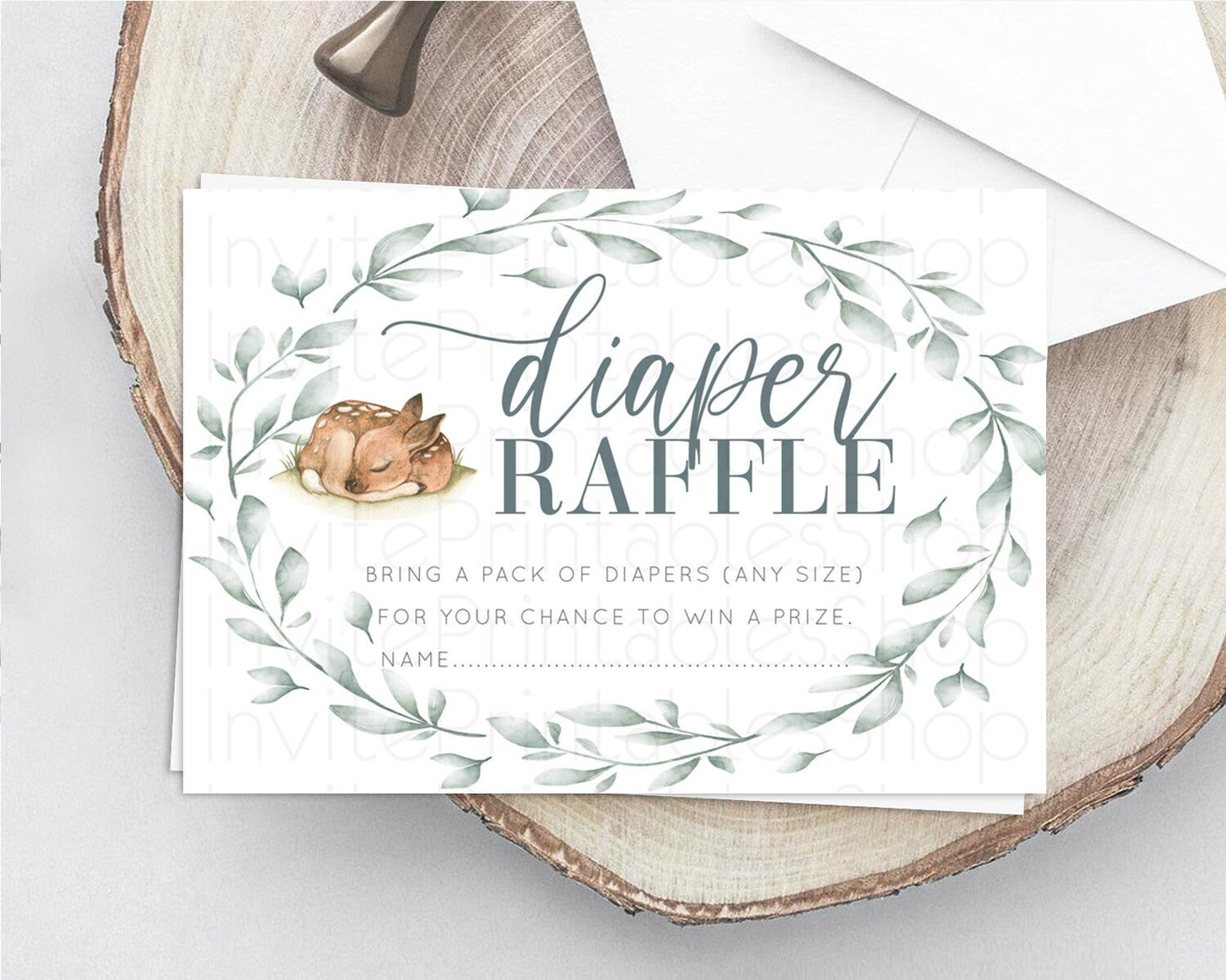 Fawn Diaper Raffle Card Deer Diaper Insert Floral Deer Diaper Ticket Enchanted Forest Butterfly Pastel Baby Shower Raffle Game D10935