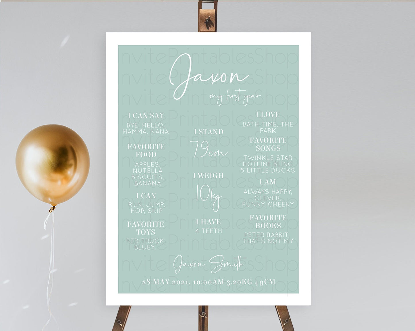 Green First Birthday Milestone Poster Plain Green Milestone Board Minimalist Pastel Green Milestone Modern 1st Birthday Welcome Sign D10736