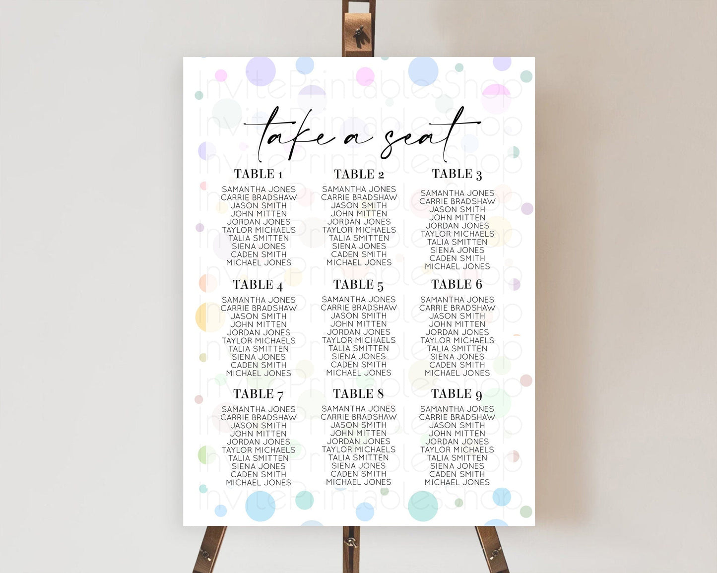 Pastel Seating Chart Pastel Confetti Seating Chart Bubbles Sprinkles Seating Sign Colorful Rainbow Decor Confetti Seating Board D10135