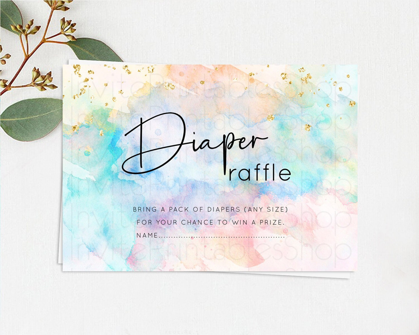 Pastel Diaper Raffle Card Pastel Rainbow Diaper Raffle Insert Colorful Ombre Watercolor Diaper Ticket Confetti Glitter Raffle Game D10266