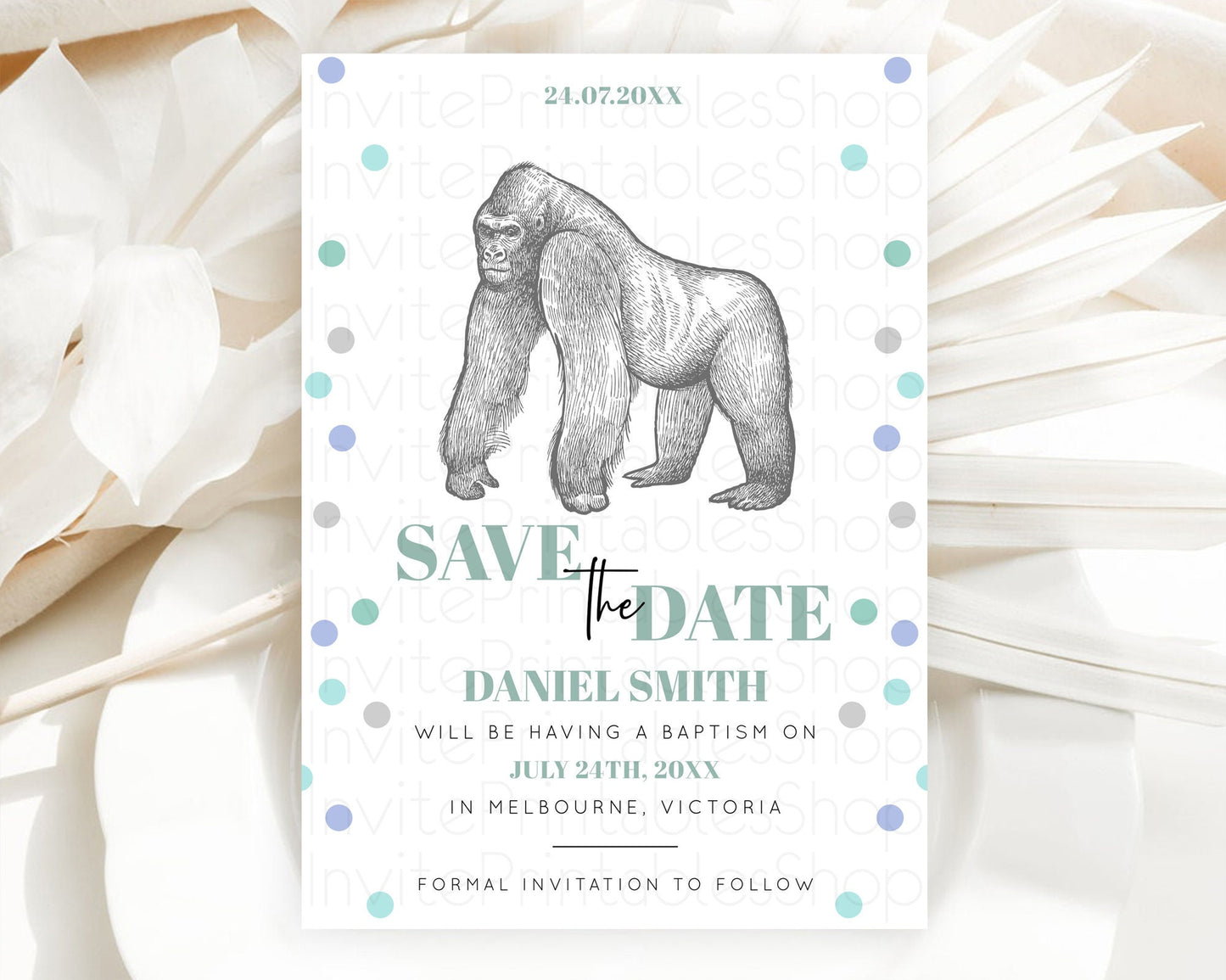 Gorilla Save The Date Template Gorilla Party Save The Date Safari Adventure Gorilla Minimal Theme 1st Birthday Baptism Baby Shower D10854