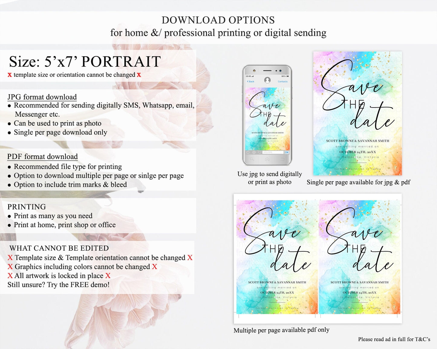 Pastel Save The Date Template Pastel Ombre Rainbow Watercolor Colorful Party For Birthday Baptism Baby Shower Wedding Bridal Shower D10771