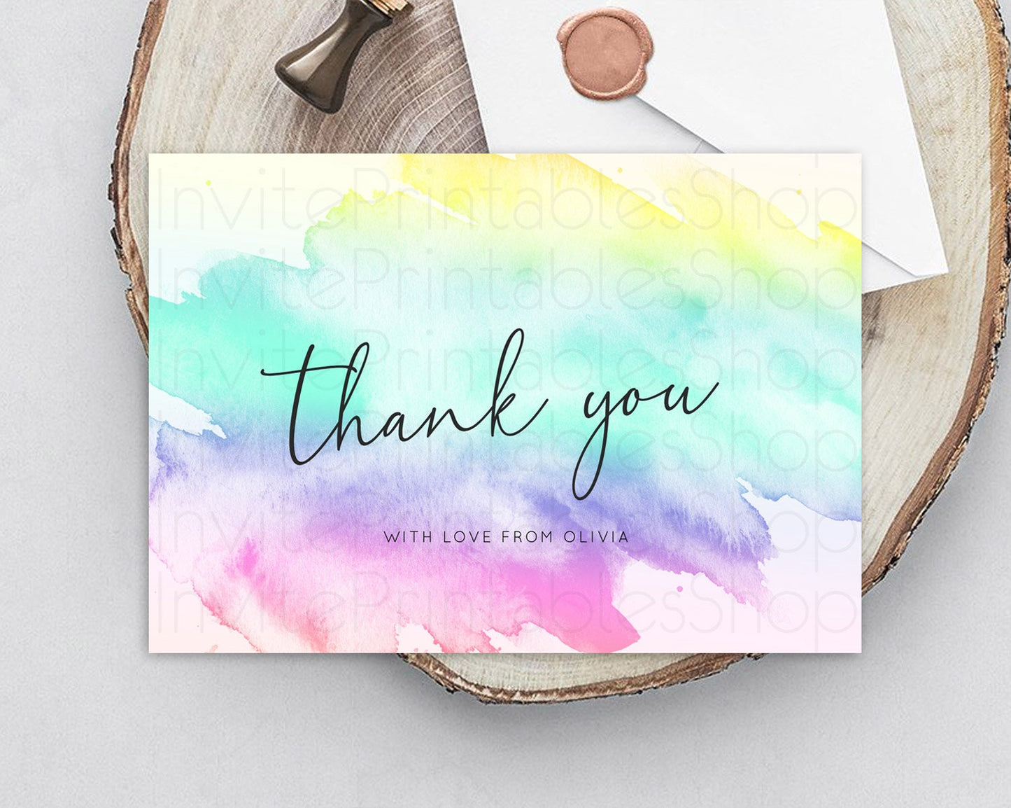 Pastel Thank You Rainbow Thank You Card Colorful Pastel Birthday Thank You Card Confetti Watercolor Pastel Teacher Thank You Cards D10231