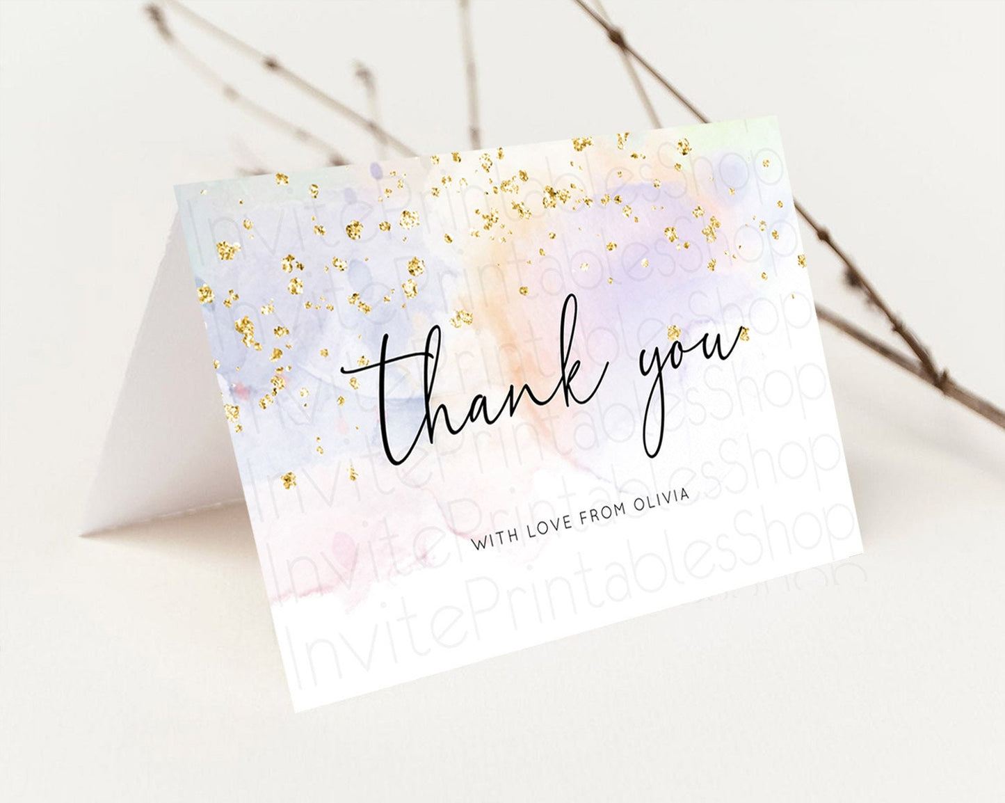 Pastel Thank You Rainbow Thank You Card Colorful Pastel Birthday Thank You Card Confetti Watercolor Pastel Teacher Thank You Cards D10769