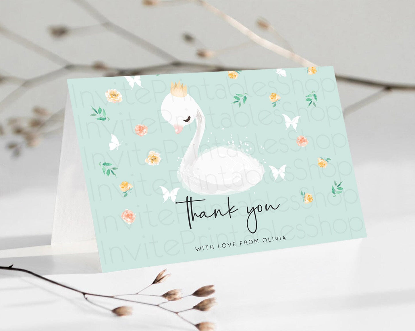 Swan Thank You Swan Princess Ballet Thank You Card Swan Lake Birthday Thank You Cards Secret Garden Pastel Floral Teacher Thank You D10905