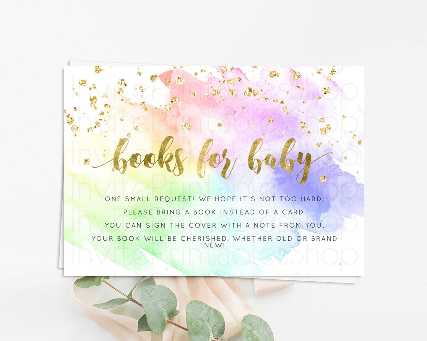 Pastel Books For Baby Card Pastel Rainbow Book Insert Colorful Ombre Watercolor Book Card Confetti Glitter Baby Book Poem Request D10876