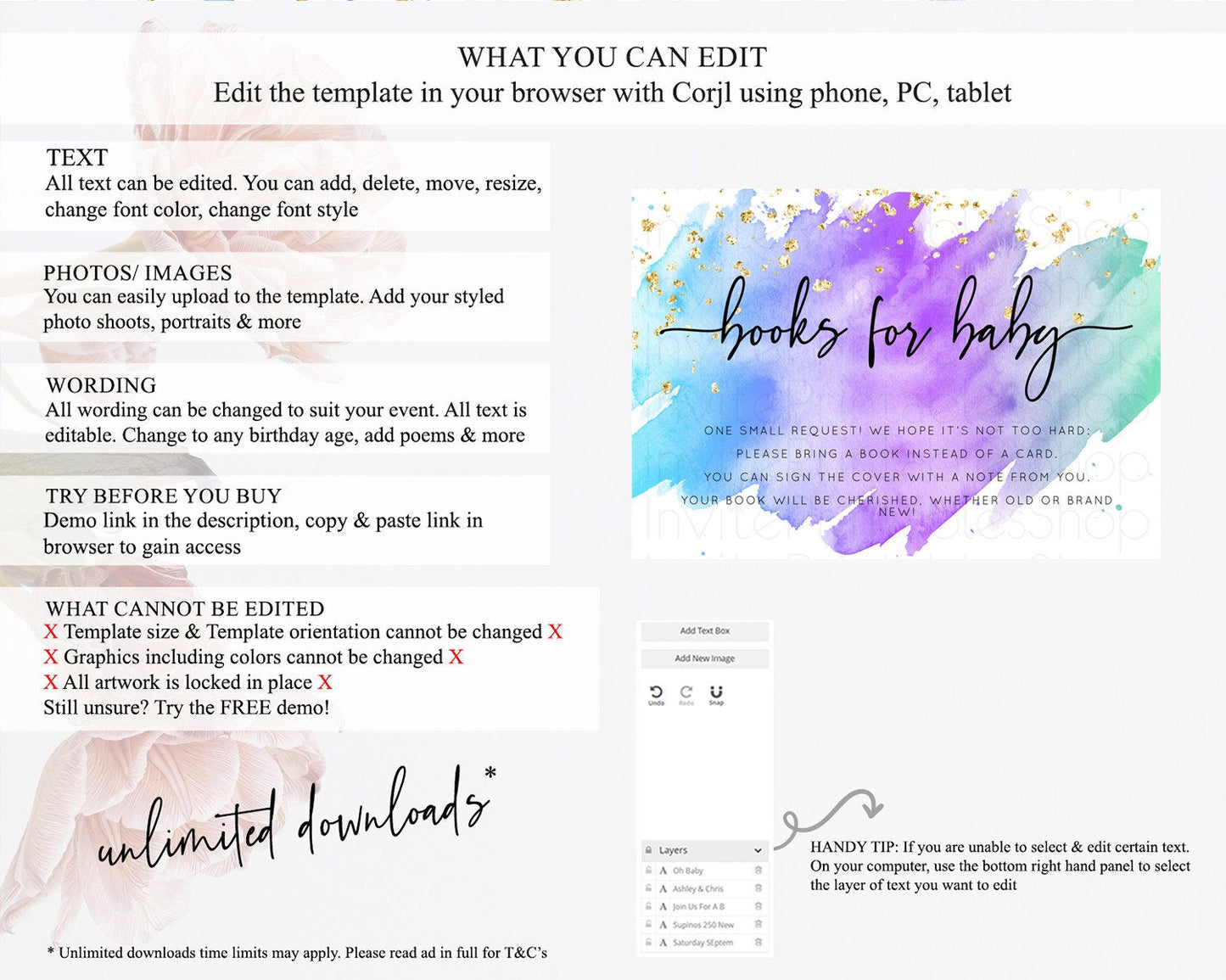 Pastel Books For Baby Card Pastel Rainbow Book Insert Colorful Ombre Watercolor Book Card Confetti Glitter Baby Book Poem Request D10491