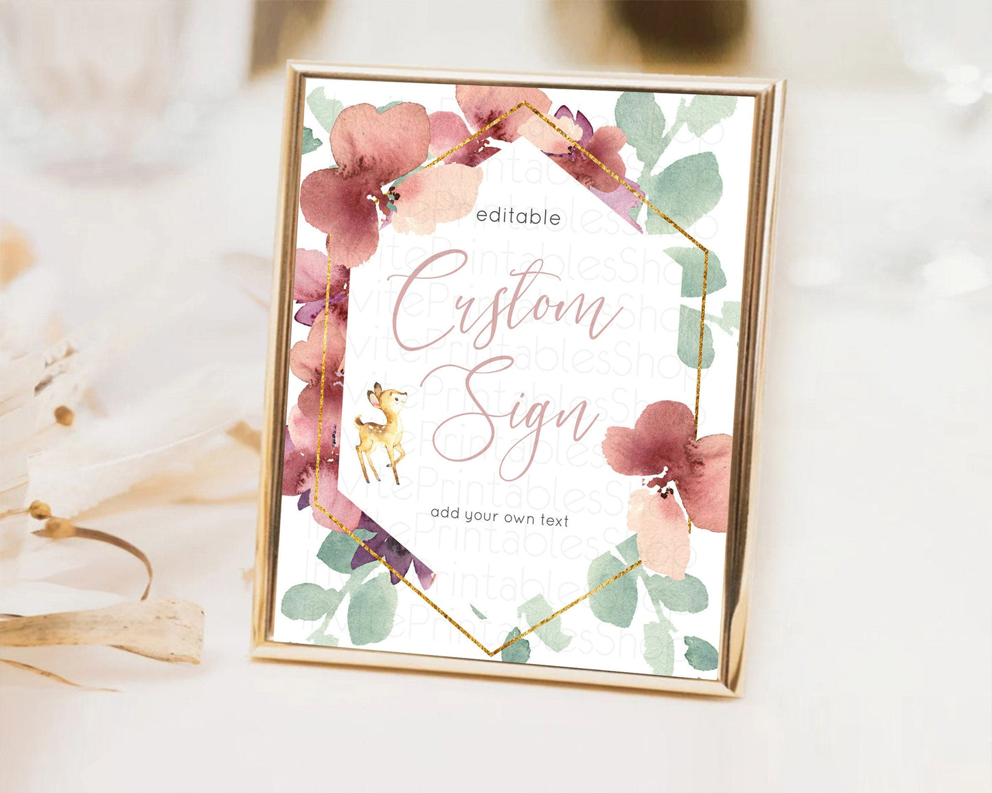 Fawn Deer Sign Pastel Floral Deer Table Sign Decor Enchanted Forest Butterfly Party 1st Birthday Baptism Baby Shower Bridal Shower D10915