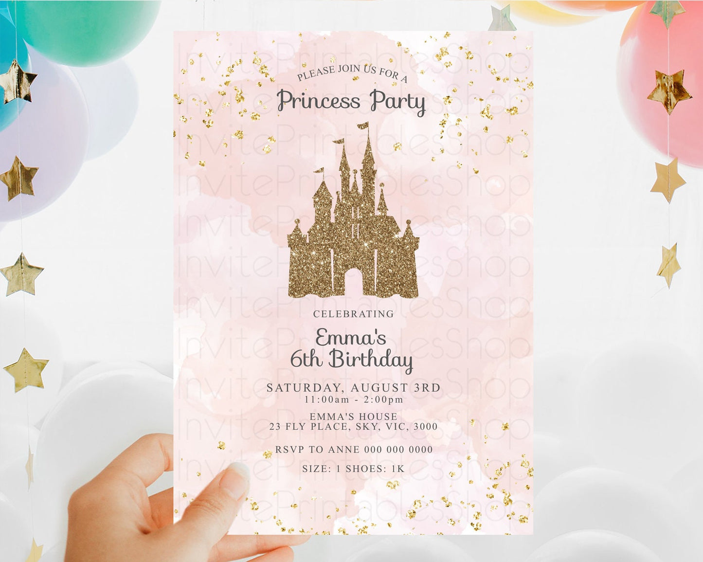 Princess Birthday Invitation Princess Invitation Pastel Invitation Royal Birthday Rainbow Color Enchanted Castle 1st First Birthday D10704