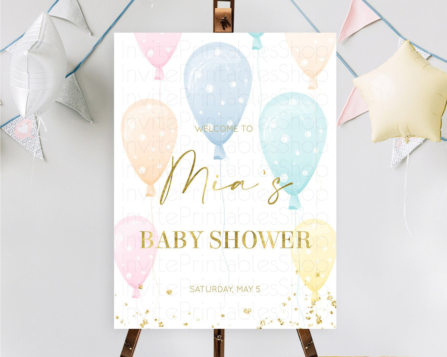 Pastel Balloons Baby Shower Welcome Sign Colorful Balloon Welcome Board Rainbow Balloon Welcome Poster Confetti Balloon Welcome Sign D10182