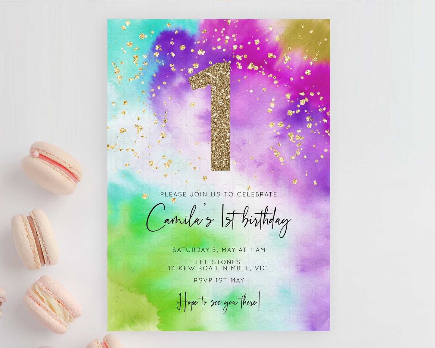 Tie Dye Invitation Rainbow Birthday Invitation Pastel Invitation Colorful Invitation Pastel Rainbow Party 3rd 2nd 1st First Birthday D10536