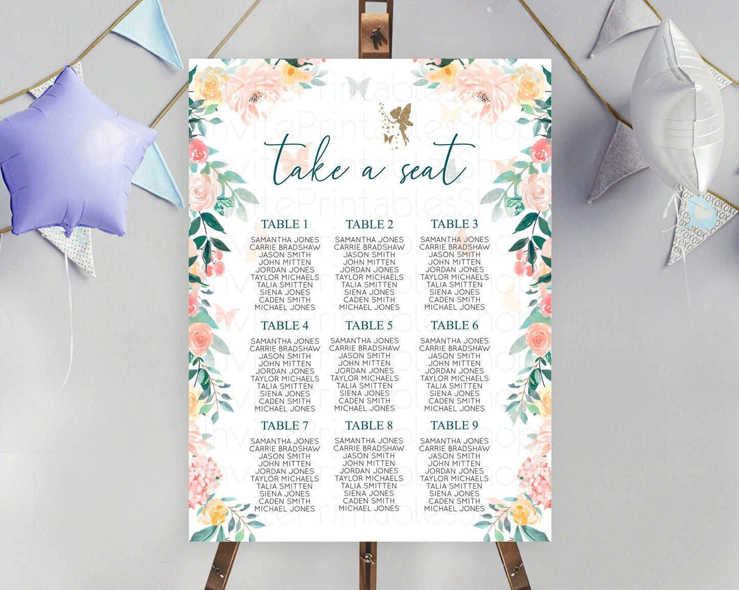 Fairy Seating Chart Pastel Fairy Seating Chart Fairy Tea Party Fairy Garden Seating Sign Enchanted Garden Floral Butterfly Decor D10239
