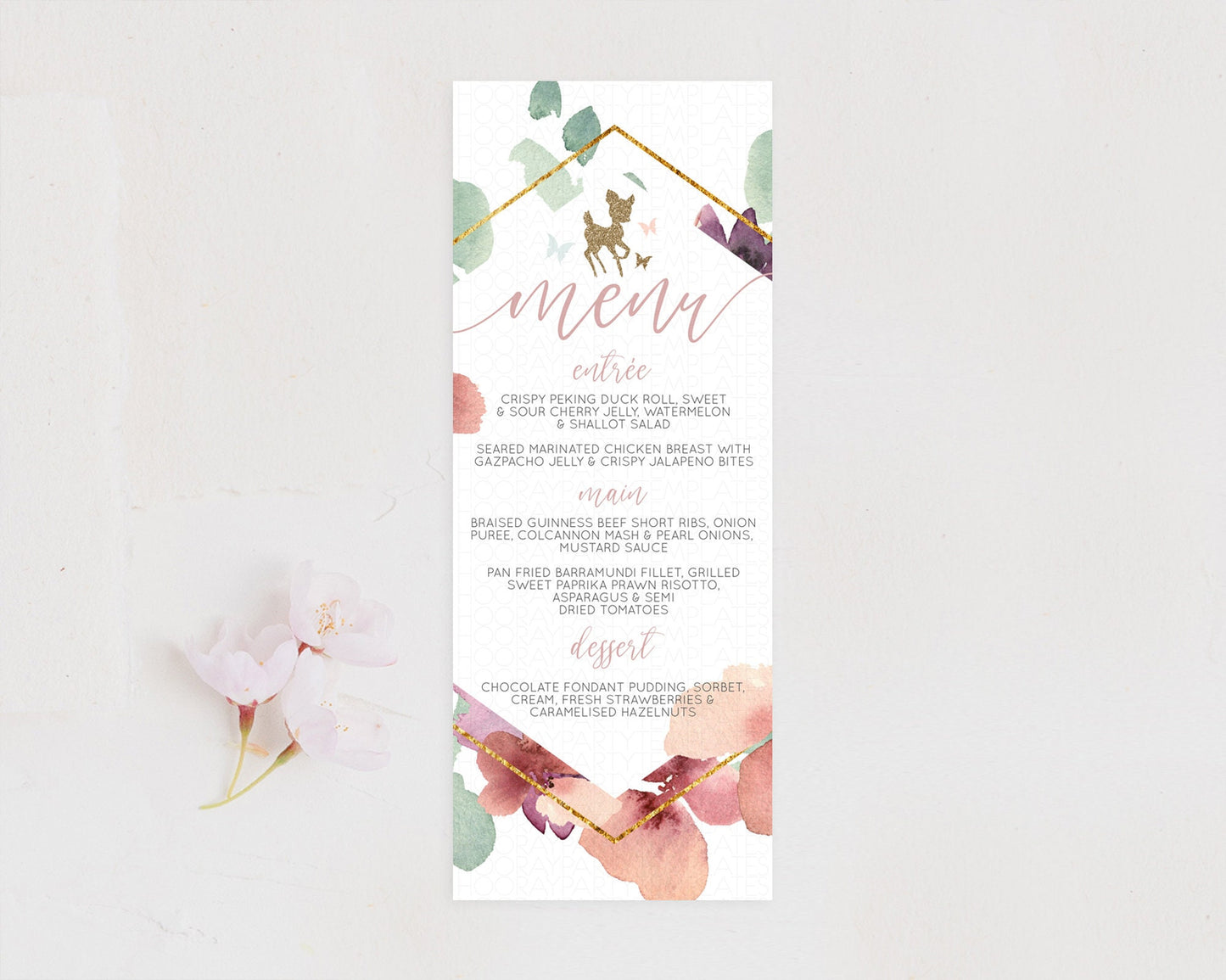 Fawn Menu Deer Menu Template Pastel Floral Deer Table Decor Enchanted Forest Butterfly Floral Dinner Dessert Menu Party Food Menu D10459