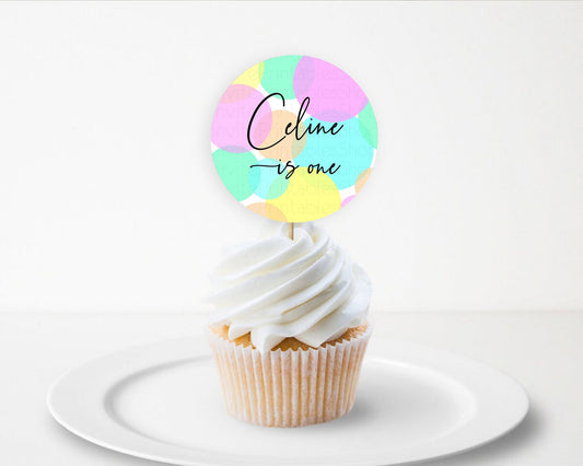 Editable Pastel Cupcake Toppers Pastel Confetti Cupcake Topper Bubbles Sprin