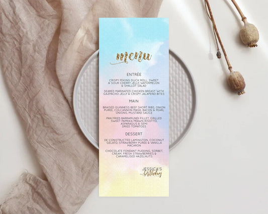 Editable Pastel Menu Pastel Rainbow Menu Template Colorful Pastel Table Deco