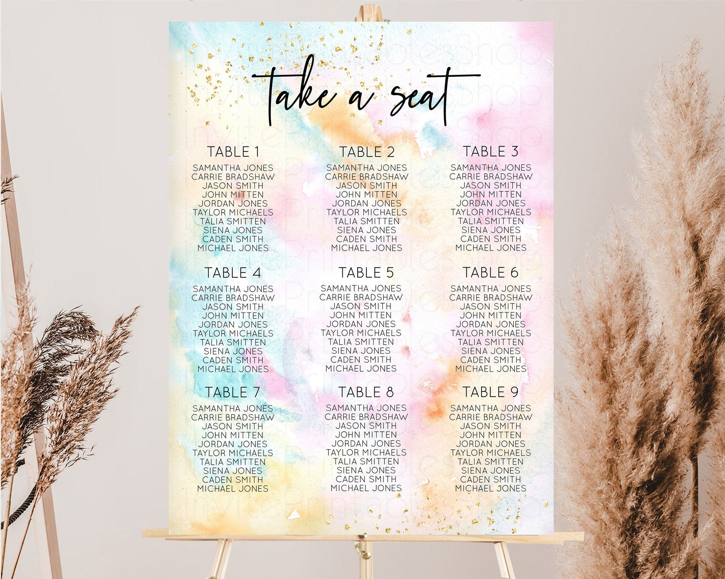 Rainbow Seating Chart Pastel Clouds Seating Sign Sprinkles Colorful Seating Poster Ombre Colors Wedding Christening Birthday Baptism TC566