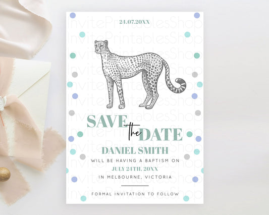 Cheetah Save The Date Template Cheetah Party Save The Date Safari Adventure Cheetah Minimal Theme 1st Birthday Baptism Baby Shower D10857