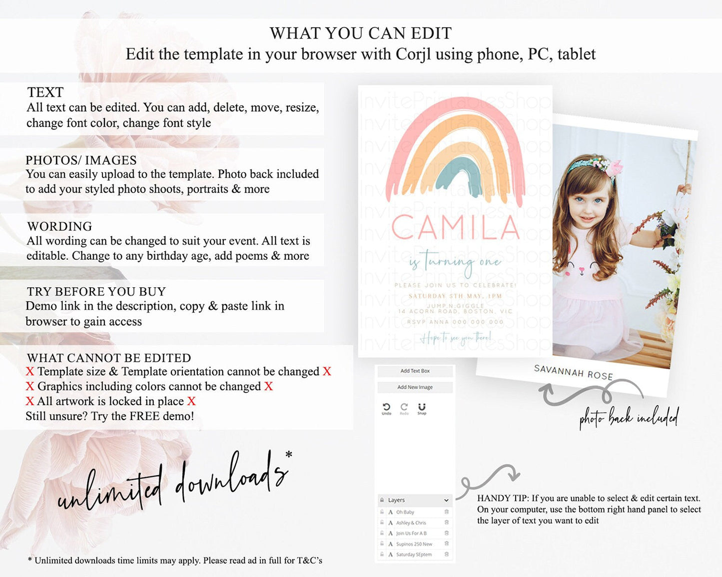 Pastel Rainbow Birthday Invitation Pastel Rainbow Invitation Rainbow Invitation Pastel Invitation Boho Rainbow 1st First Birthday D10351