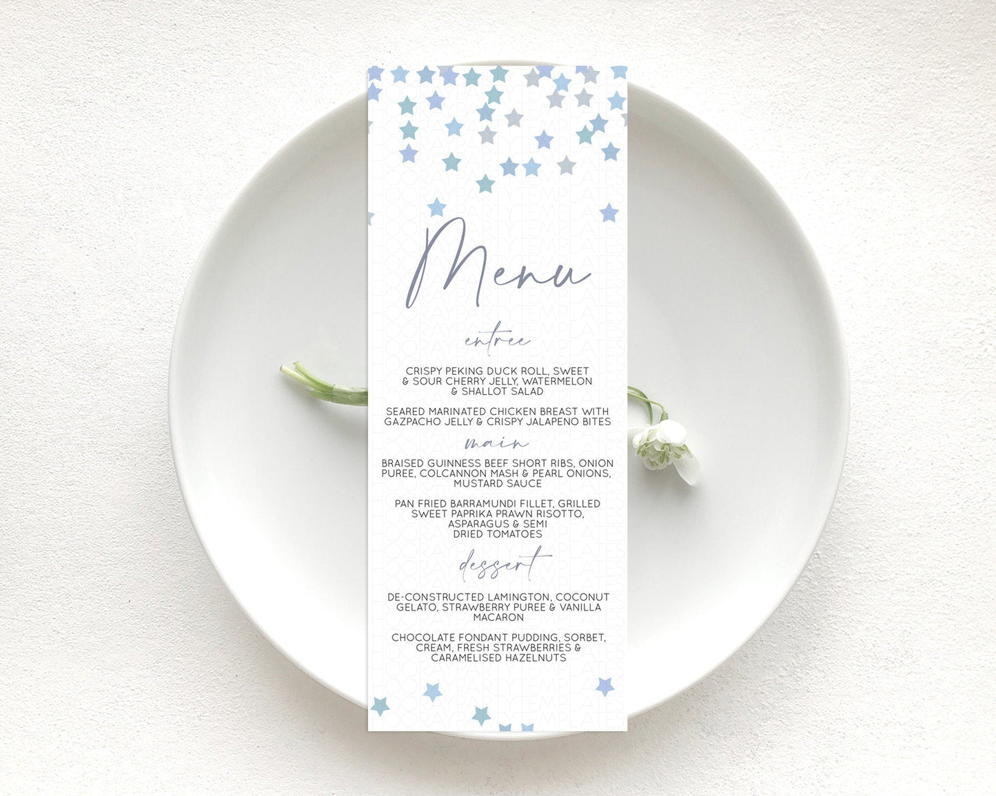 Star Menu Template Pastel Stars Menu Shooting Star Twinkle Little Star Decor Rainbow Colorful Confetti Dinner Dessert Food Menu D10341