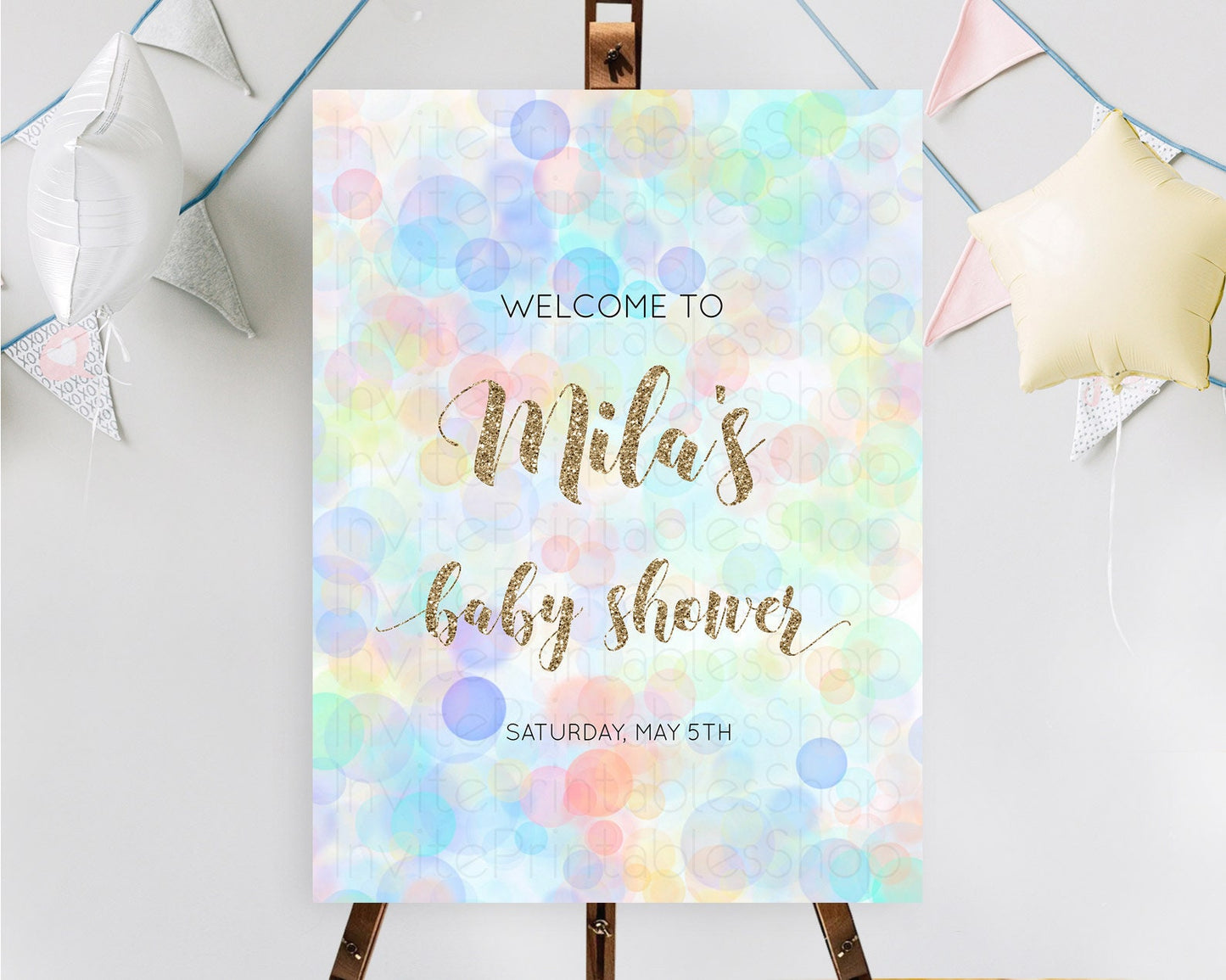 Pastel Baby Shower Welcome Sign Bubble Bath Baby Shower Party Rainbow Welcome Board Pastel Bubbles Colorful Confetti Welcome Poster D10447