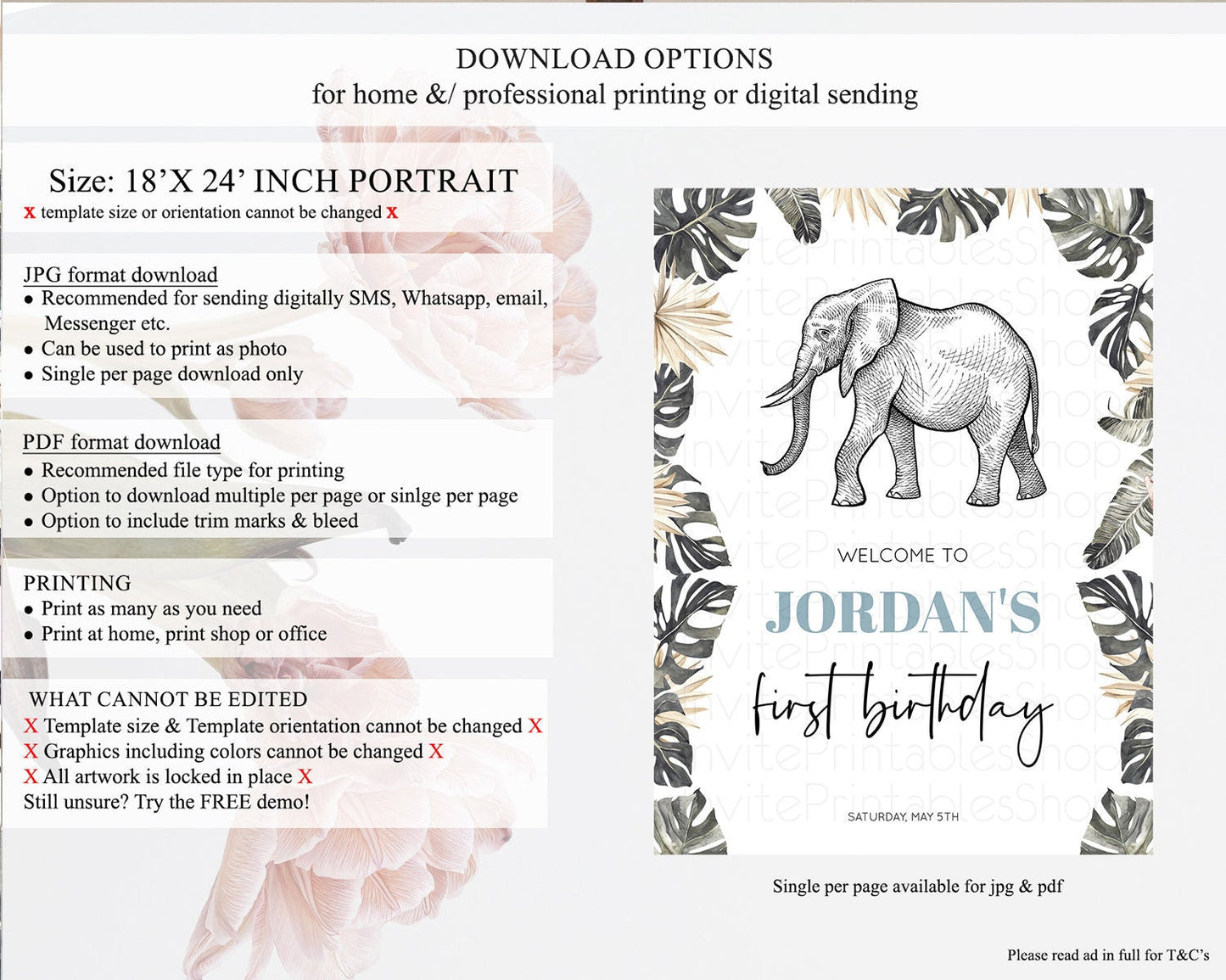 Elephant Welcome Sign Elephant Welcome Board Elephant Party Welcome Poster Safari Party Decor Elephant First Birthday Welcome Sign D10806