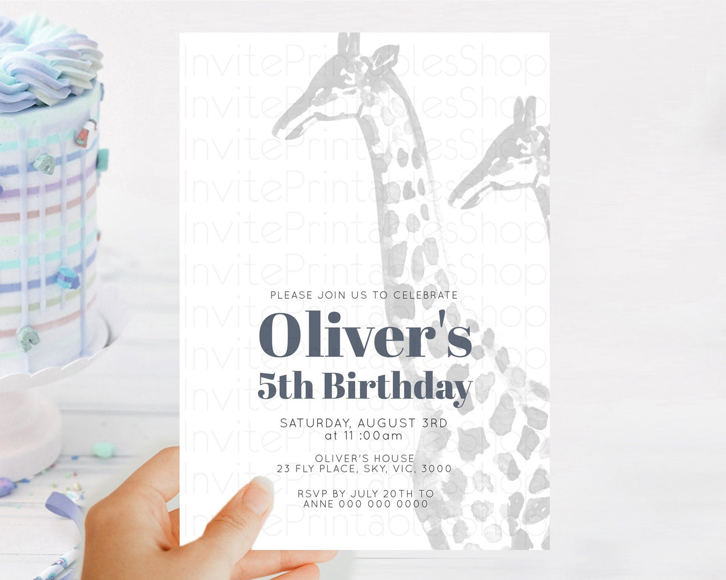 Giraffe Birthday Invitation Giraffe Invitation Watercolor Giraffe Birthday Safari Giraffe Party Animal Two Wild One Zoo Birthday D10306