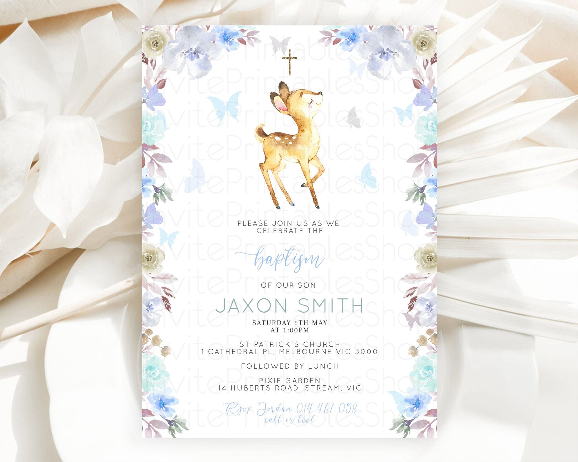 Editable Fawn Baptism Invitation Deer Baptism 1st Birthday Invitation Enchan