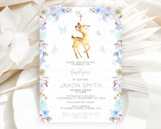 Editable Fawn Baptism Invitation Deer Baptism 1st Birthday Invitation Enchan