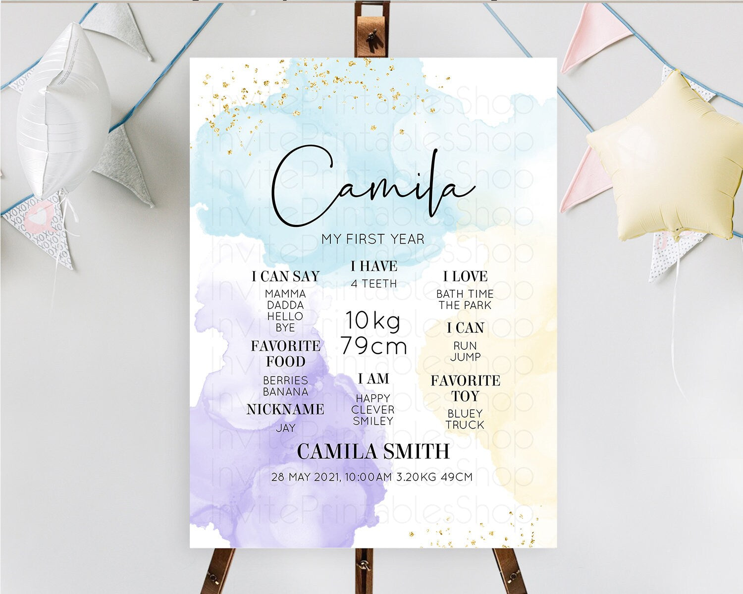 Editable Pastel First Birthday Milestone Board Pastel Rainbow Milestone Post