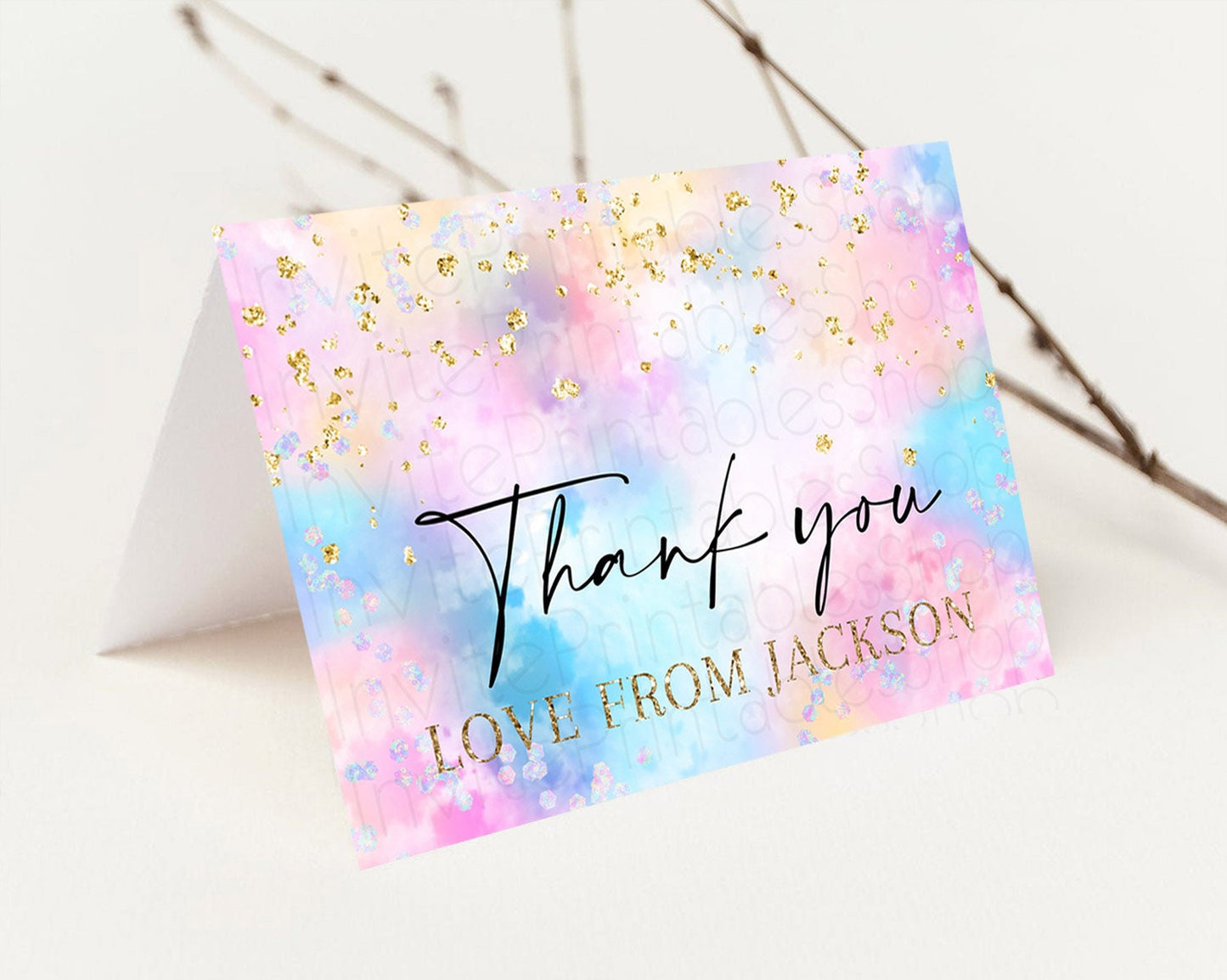 Pastel Thank You Rainbow Thank You Card Colorful Pastel Birthday Thank You Card Confetti Watercolor Pastel Teacher Thank You Cards D10607