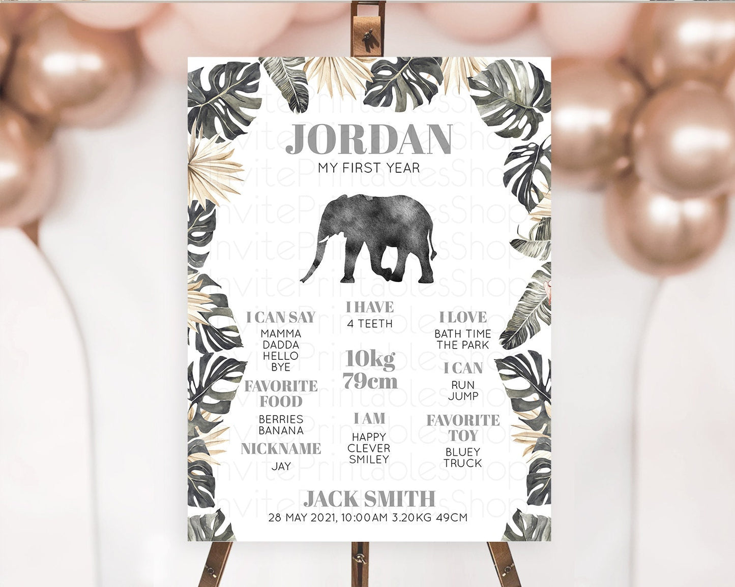 Elephant First Birthday Milestone Board Elephant Milestone Poster One Wild Year Safari Adventure Elephant Zoo Birthday Welcome Sign D10803