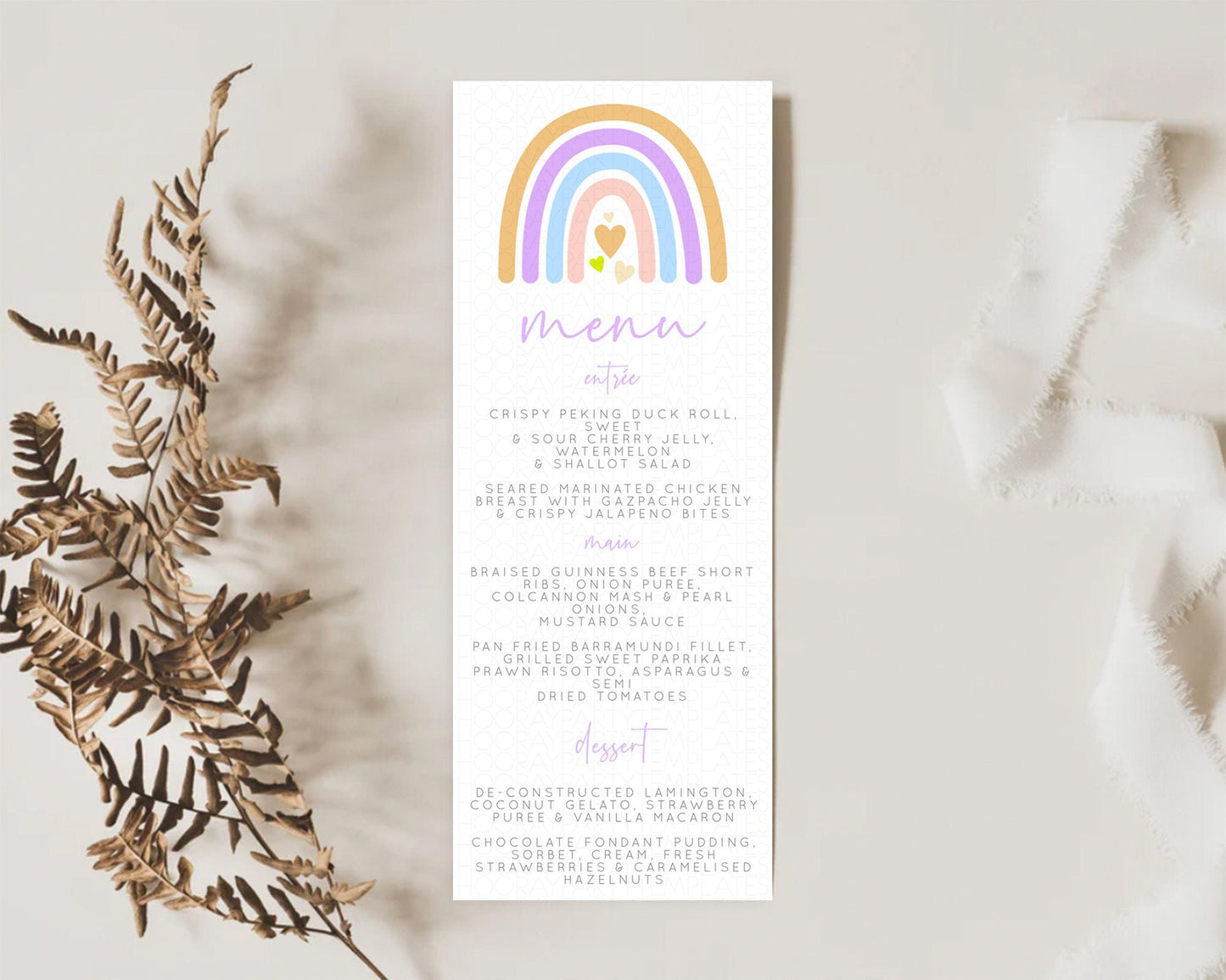 Pastel Rainbow Menu Boho Rainbow Menu Template Rainbow Boho Table Decor Pastel Rainbow Dinner Dessert Menu Rainbow Party Food Menu D10238