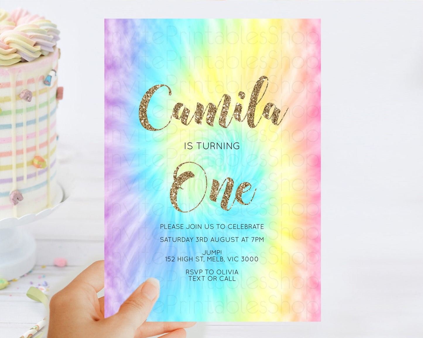 Tie Dye Invitation Rainbow Birthday Invitation Pastel Invitation Colorful Invitation Pastel Rainbow Party 3rd 2nd 1st First Birthday D10580