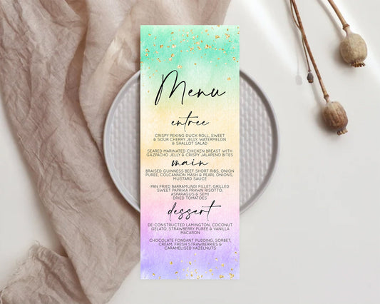 Editable Pastel Menu Pastel Rainbow Menu Template Colorful Pastel Table Deco