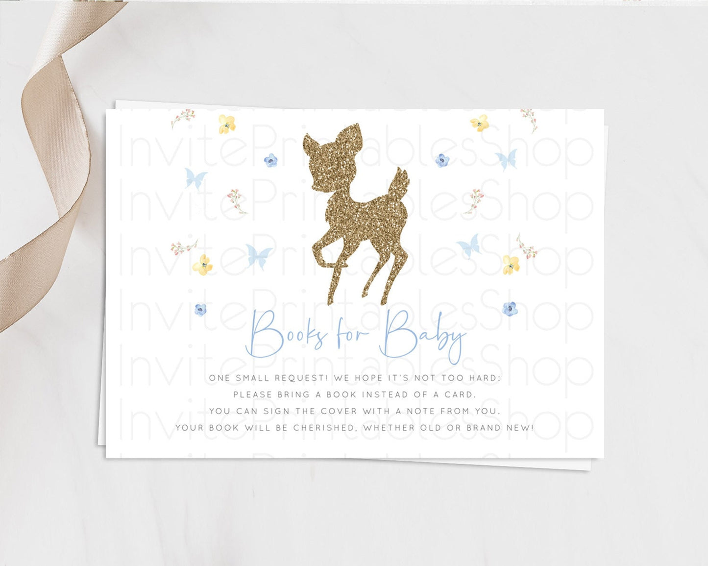 Fawn Books For Baby Card Deer Book Insert Floral Deer Book Card Enchanted Forest Butterfly Pastel Baby Shower Book Poem Request D10360