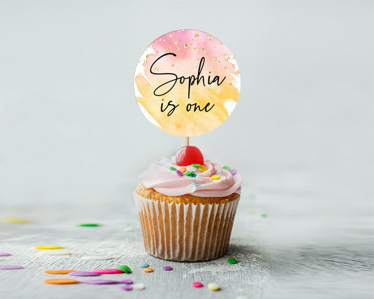 Editable Rainbow Cupcake Toppers Pastel Cupcake Toppers Colorful Pastel Wate
