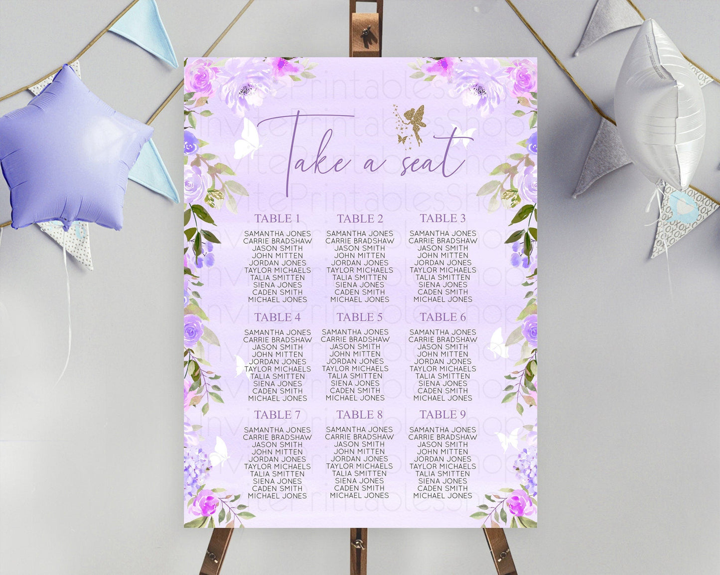 Fairy Seating Chart Pastel Fairy Seating Chart Fairy Tea Party Fairy Garden Seating Sign Enchanted Garden Floral Butterfly Decor D10910