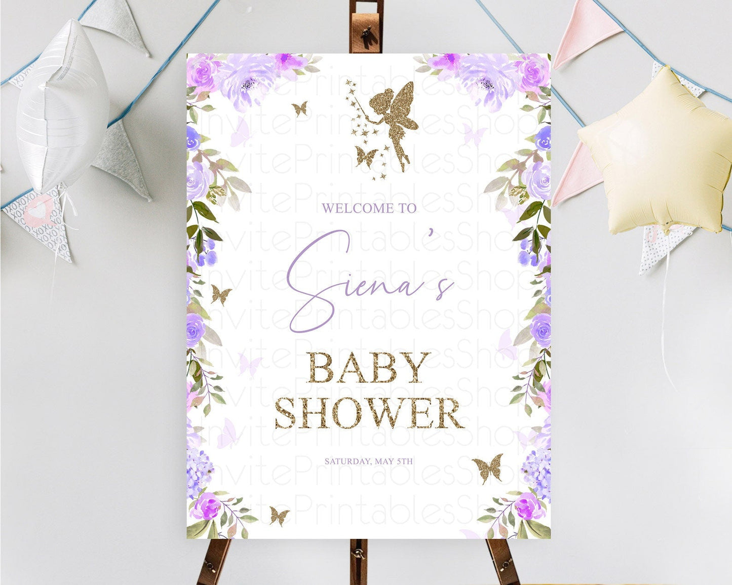 Fairy Baby Shower Welcome Sign Fairy Welcome Board Enchanted Garden Pastel Floral Butterfly Decor Secret Garden Fairy Welcome Sign D10910