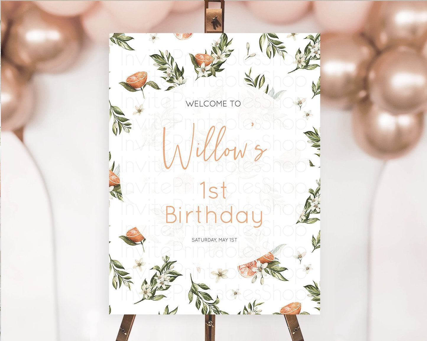 Citrus Welcome Sign Lemon Welcome Sign Orange Welcome Sign Citrus Welcome Poster Citrus Floral Décor First Birthday Welcome Sign D10545