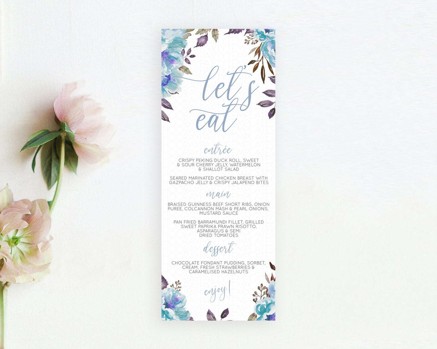 Secret Garden Menu Wildflower Menu Template Pastel Flower Garden Table Decor Boho Floral Dinner Dessert Floral Party Food Menu D10730