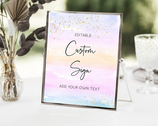 Editable Pastel Sign Ombre Table Sign Decor Pastel Ombre Rainbow Watercolor