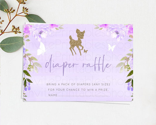 Fawn Diaper Raffle Card Deer Diaper Insert Floral Deer Diaper Ticket Enchanted Forest Butterfly Pastel Baby Shower Raffle Game D10963