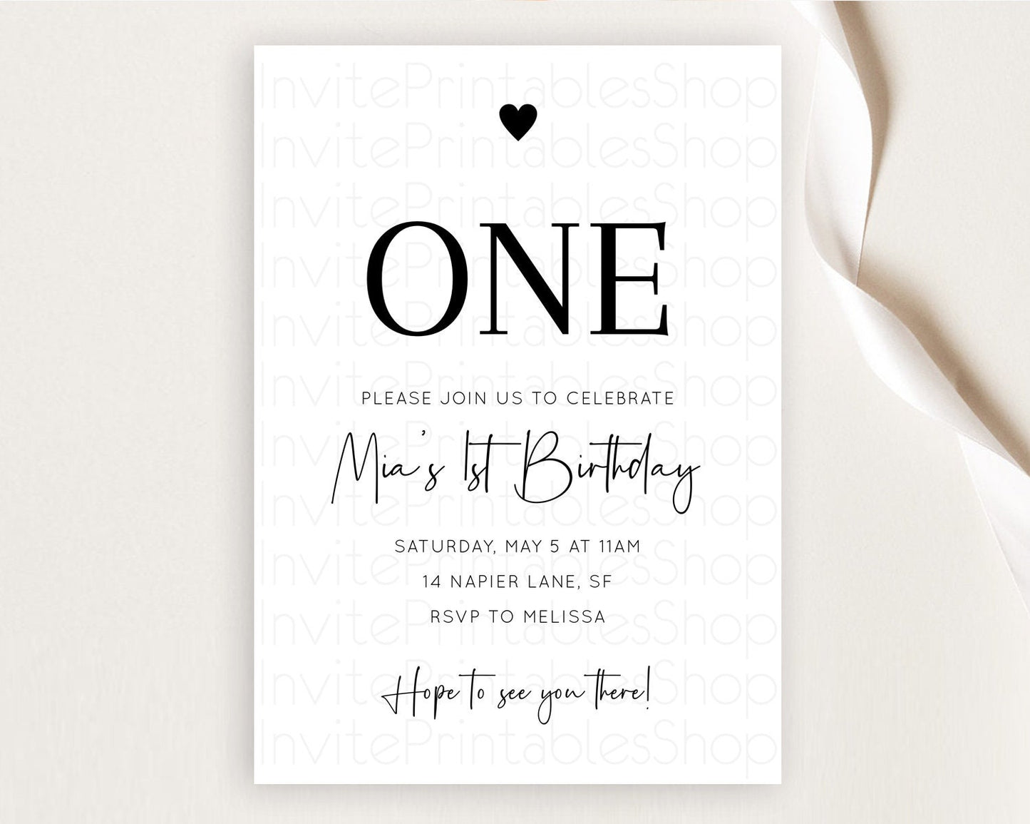 Minimalist Birthday Invitation White Black Invitation Minimalist Pastel Invitation Plain Invites Modern Simple 1st First  Birthday D10955