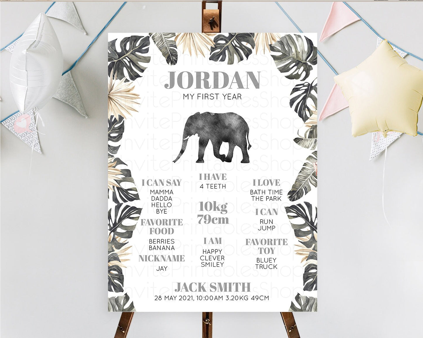 Elephant First Birthday Milestone Board Elephant Milestone Poster One Wild Year Safari Adventure Elephant Zoo Birthday Welcome Sign D10803