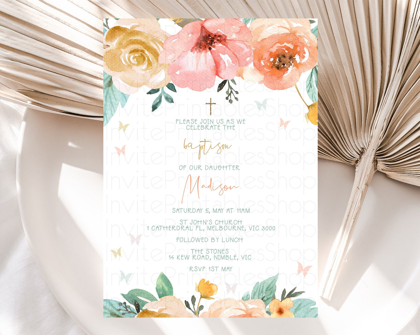 Secret Garden Baptism Invitation Wildflower Baptism Birthday Invite Pastel Flowers Christening Invite Enchanted Garden Boho Floral  D10347