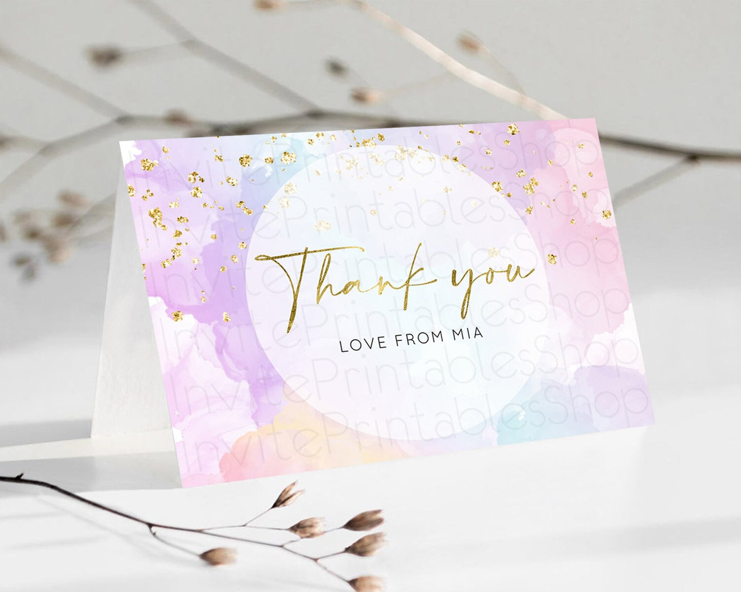 Pastel Thank You Rainbow Thank You Card Colorful Pastel Birthday Thank You Card Confetti Watercolor Pastel Teacher Thank You Cards D10623